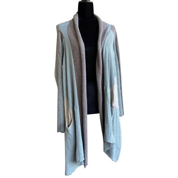Sparrow Womens Cardigan Sz M Anthropologie Open Front High Low Gray Brown Pieced - Picture 1 of 7
